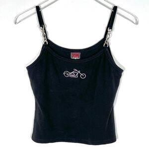 Lightning Clothing Embellished Motorcycle Tank Top L Black Silver Metal Straps